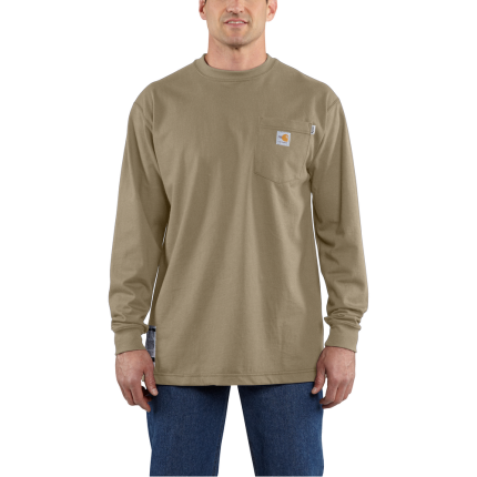 FR FORCE COTTON LONG SLEEVE T-SHIRT - 250-Khaki | Carhartt 100235