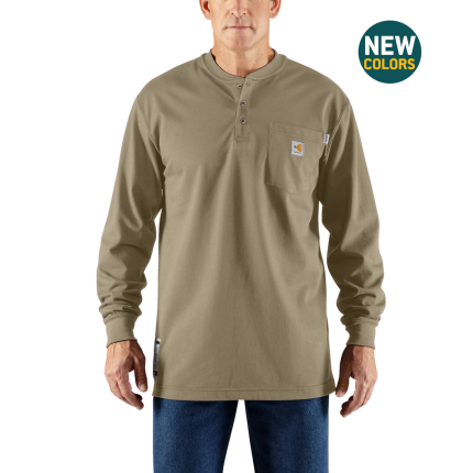 FR FORCE LONG SLEEVE COTTON HENLEY - 250-Khaki | Carhartt 100237