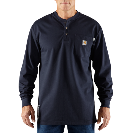 FR FORCE LONG SLEEVE COTTON HENLEY - 410-Dark Navy | Carhartt 100237