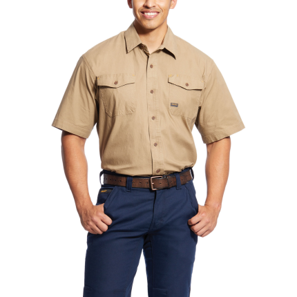 REBAR MADE TOUGH DURASTRETCH SHORT SLEEVE WORK SHIRT - 250-Beige/Khaki | Ariat 10025391