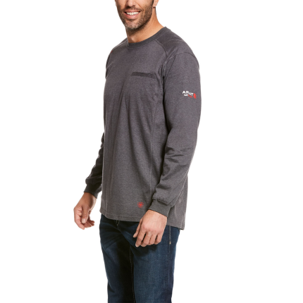 FR COTTON AIR CREW LONG SLEEVE T-SHIRT - 010-Charcoal | Ariat 10027888