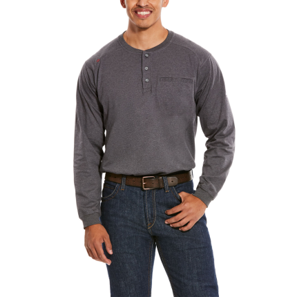 FR AIR HENLEY LONG SLEEVE TOP - 010-Charcoal | Ariat 10027889
