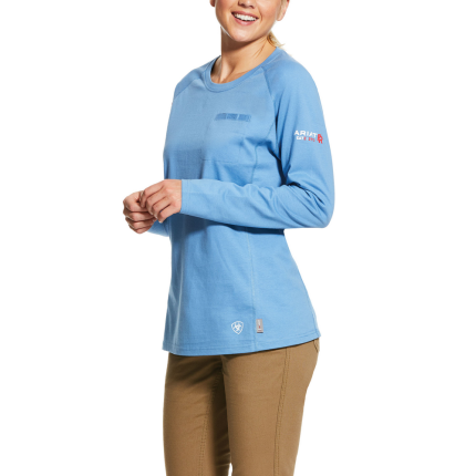 LONG SLEEVE AIR CREW COTTON FR T-SHIRT - 400-Blue | Ariat 10031021