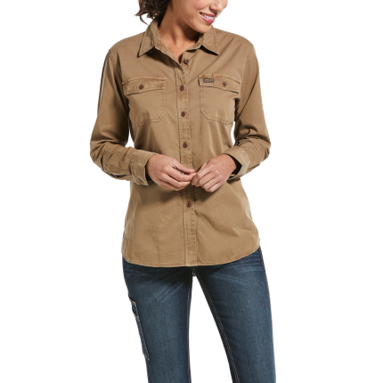 REBAR WASHED TWILL LONG-SLEEVE WORK SHIRT - 250-Beige/Khaki | Ariat 10032882
