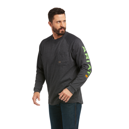 REBAR COTTON-STRONG GRAPHIC LONG-SLEEVE SHIRT - 010-Charcoal | Ariat 10037642