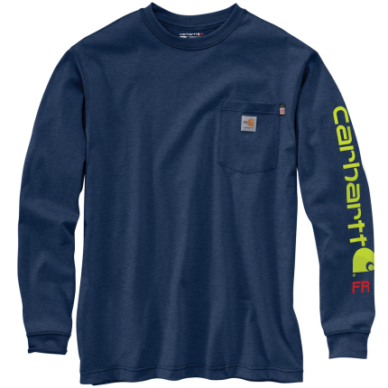 Flame Resistant Force Loose Fit Lightweight Long-Sleeve Logo Graphic T-Shirt - I18-Dark Blue Heather | Carhartt 104130