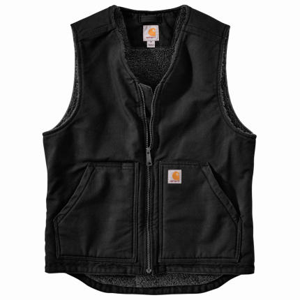WASHED DUCK SHERPA LINED VEST - BLK-Black | Carhartt 104394