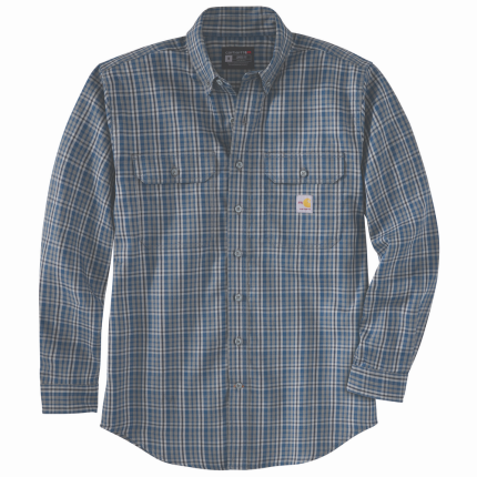 Flame Resistant Force Rugged Flex Loose Fit Midweight Twill Plaid Shirt - 492-Dark Blue-Navy | Carhartt 104507