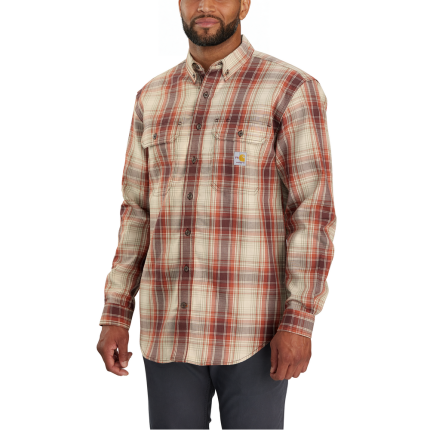 Flame Resistant Force Rugged Flex Loose Fit Midweight Twill Plaid Shirt - RA6-Port-Oat Milk | Carhartt 104507