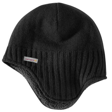 Knit Sherpa Lined Earflap Hat - N04-Black | Carhartt 106390