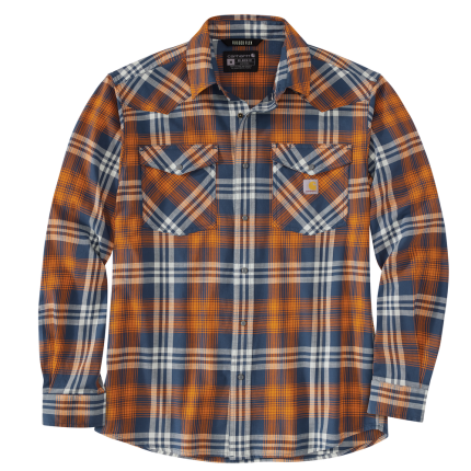 Montana Rugged Flex Relaxed Fit Lightweight Long-Sleeve Snap-Front Plaid Shirt - DBL-Dark Blue | Carhartt 106430