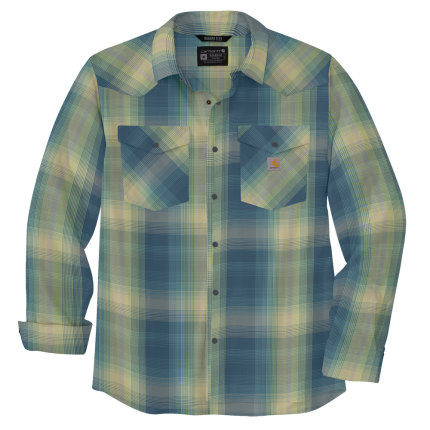 Montana Rugged Flex Relaxed Fit Lightweight Long-Sleeve Snap-Front Plaid Shirt - HK8-Storm Blue | Carhartt 106756