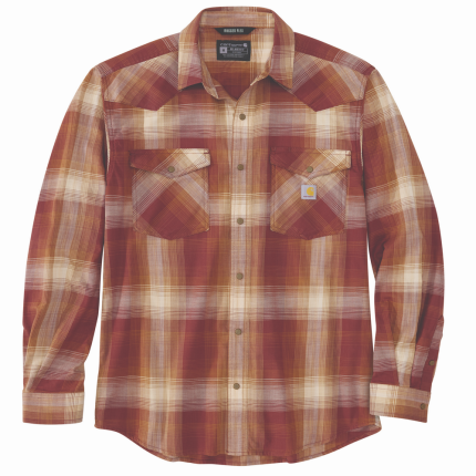 Montana Rugged Flex Relaxed Fit Lightweight Long-Sleeve Snap-Front Plaid Shirt - RB3-Barnwood | Carhartt 106756