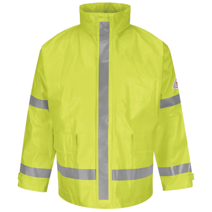 HI-VISIBILITY FR RAIN JACKET WITH HOOD - YE-Yellow Green | Bulwark JXN6