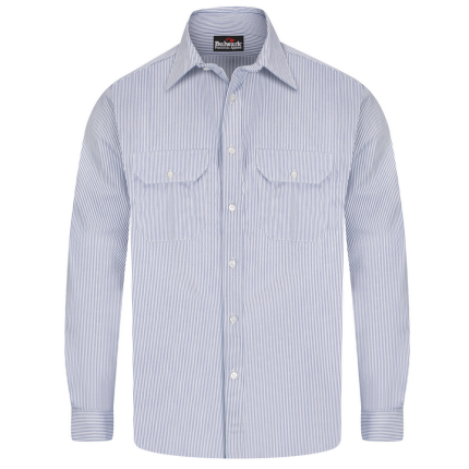 MIDWEIGHT FR STRIPED UNIFORM SHIRT - WB-White Blue Stripe | Bulwark SEU2