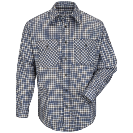 FR LIGHTWEIGHT PLAID UNIFORM SHIRT - NK-Navy Khaki Plaid | Bulwark SLD6