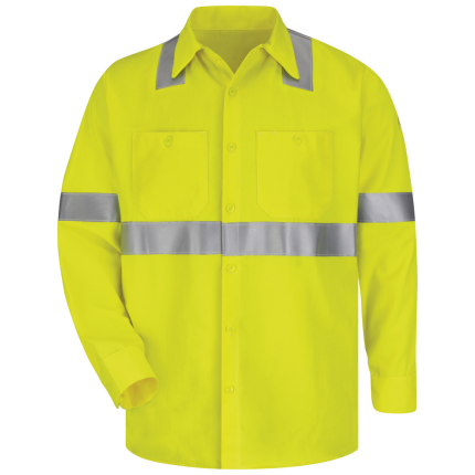 HI-VIS FR MIDWEIGHT WORK SHIRT - HV-Yellow Green | Bulwark SMW4